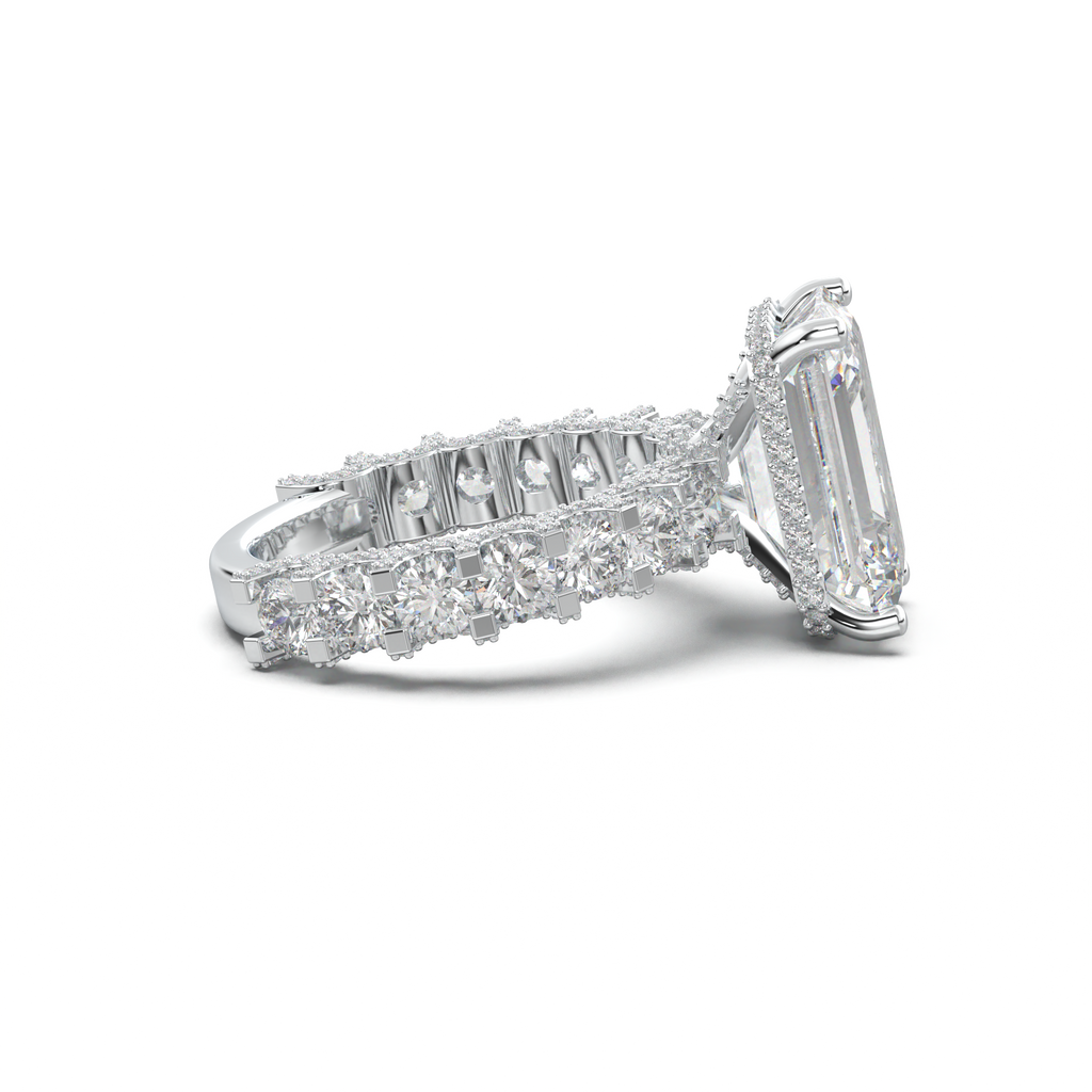 Emerald Diamond Band Engagement Ring