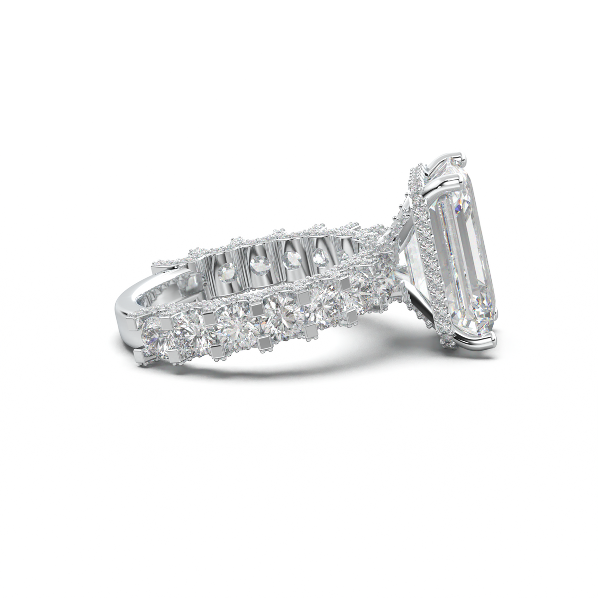 Emerald Diamond Band Engagement Ring