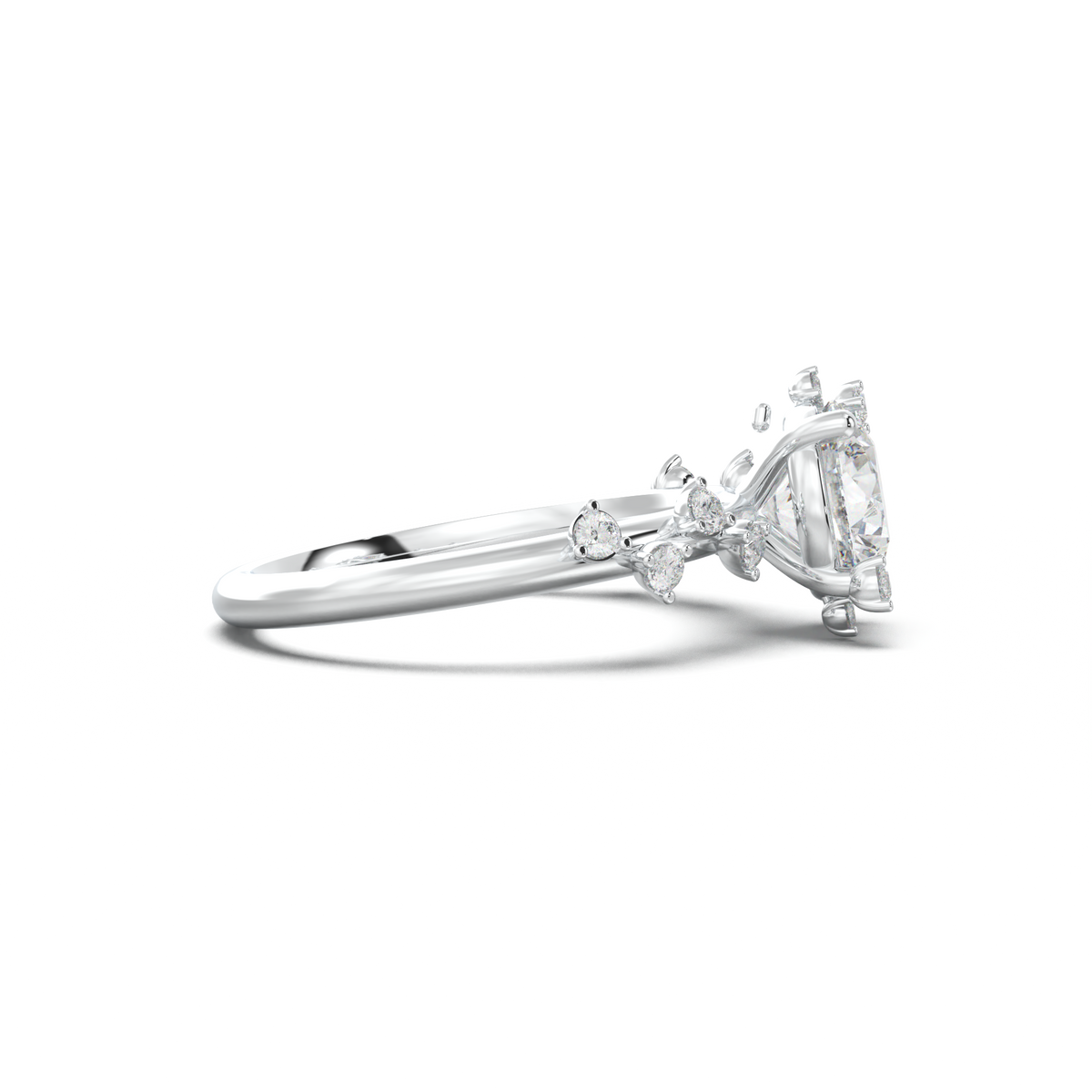 Round Botanical Accent Engagement Ring