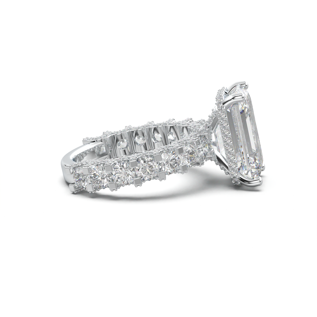Emerald Diamond Band Engagement Ring