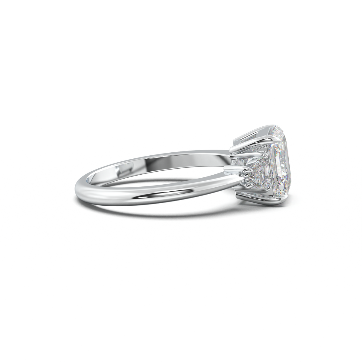 Asscher Baguette Three-Stone Engagement Ring