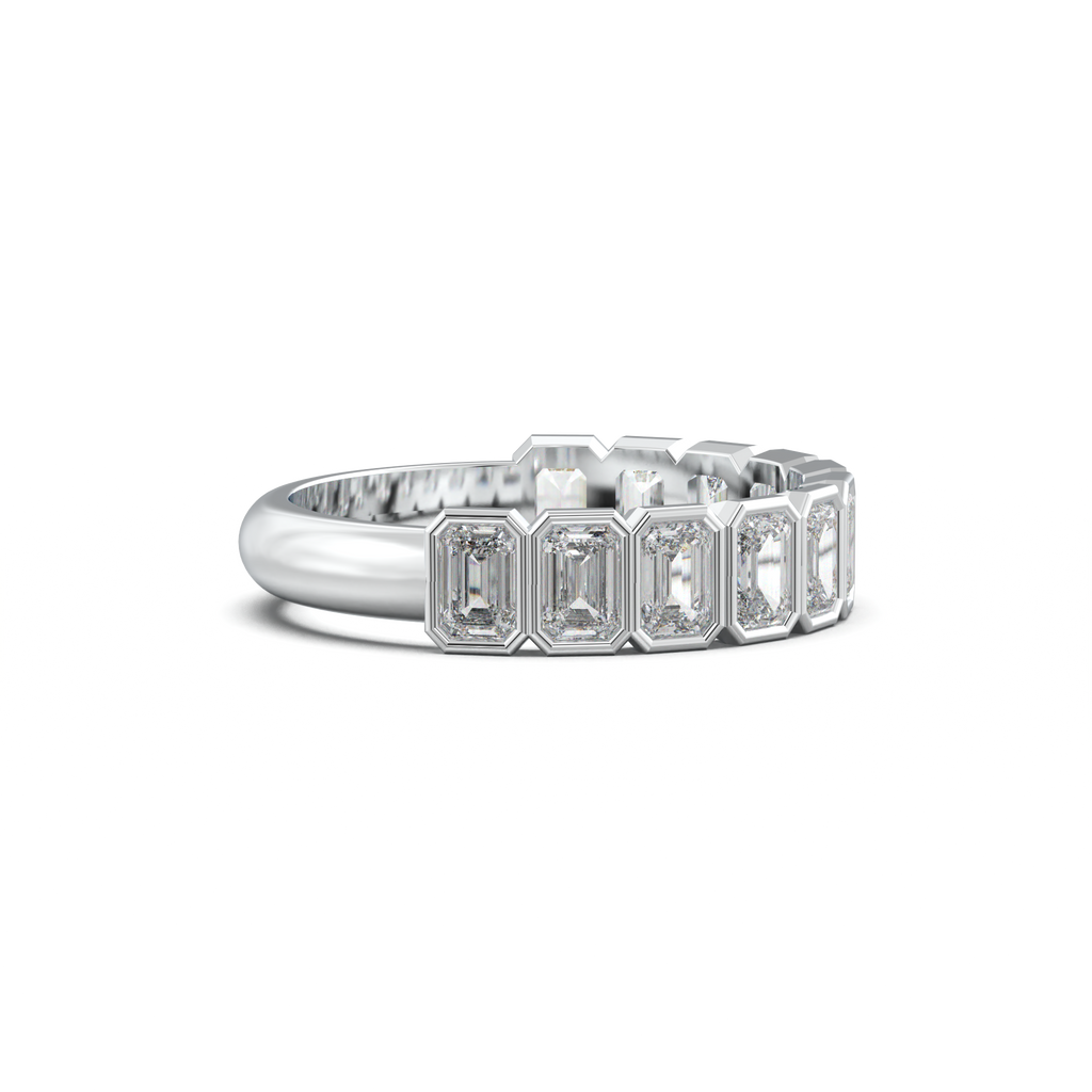 Emerald Bezel Half-Eternity Wedding Band
