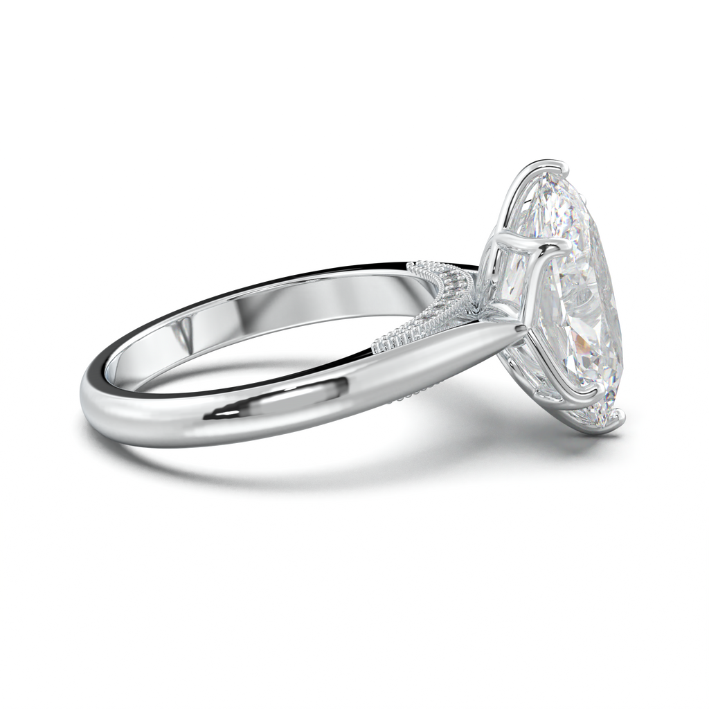 Oval Tulip Setting Hidden bridge Halo Engagement Ring