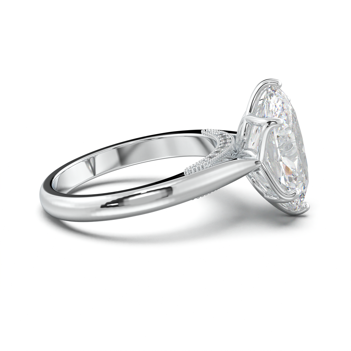 Oval Tulip Setting Hidden bridge Halo Engagement Ring
