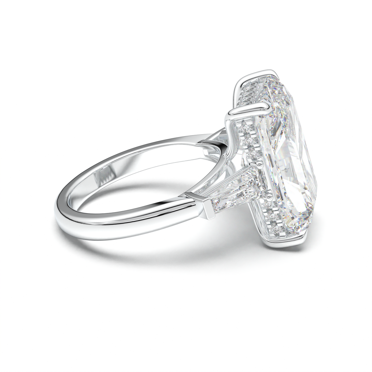 Radiant Baguette Hidden Halo Engagement Ring