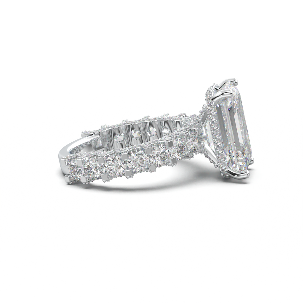Emerald Diamond Band Engagement Ring