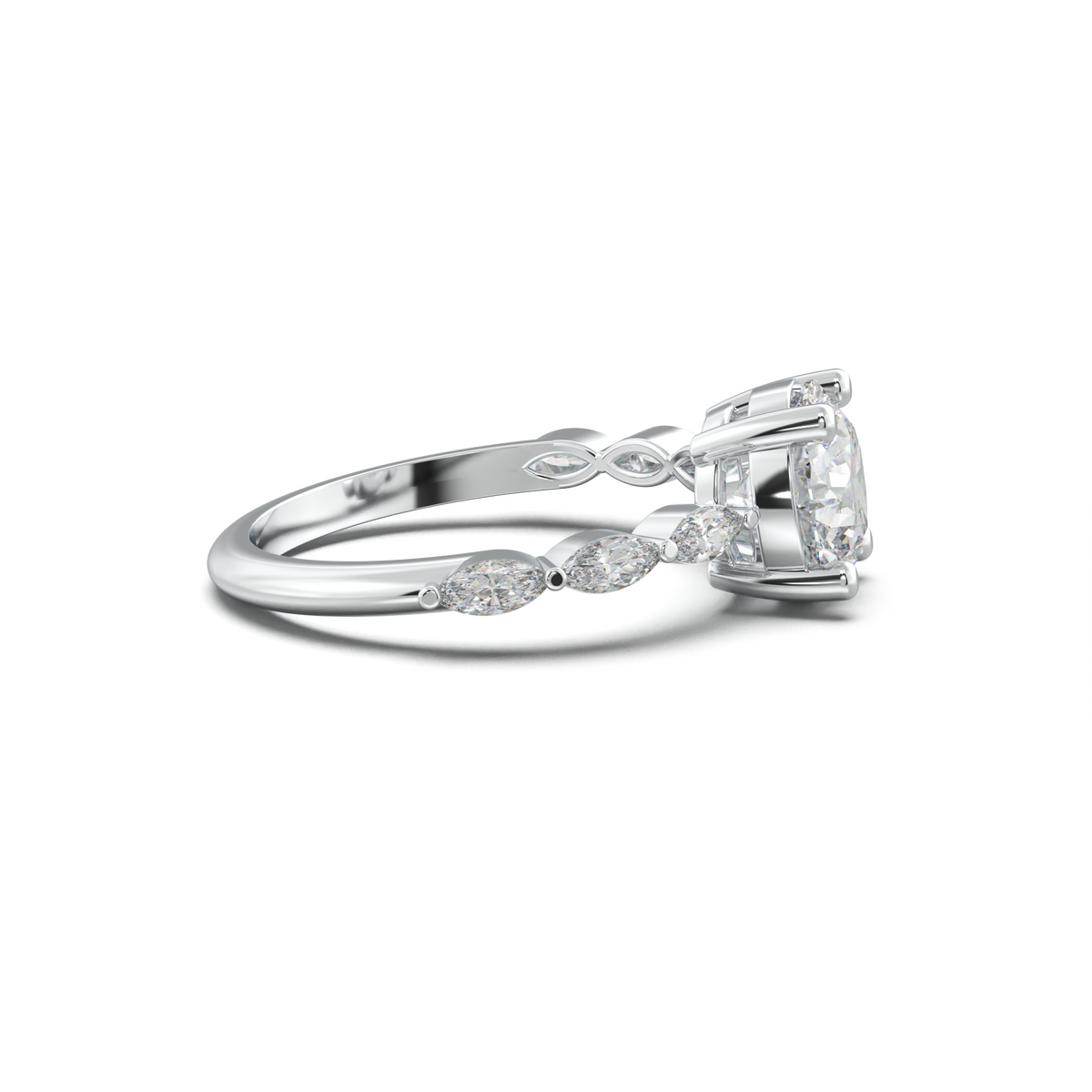 Round Marquise Side-Stone Engagement Ring