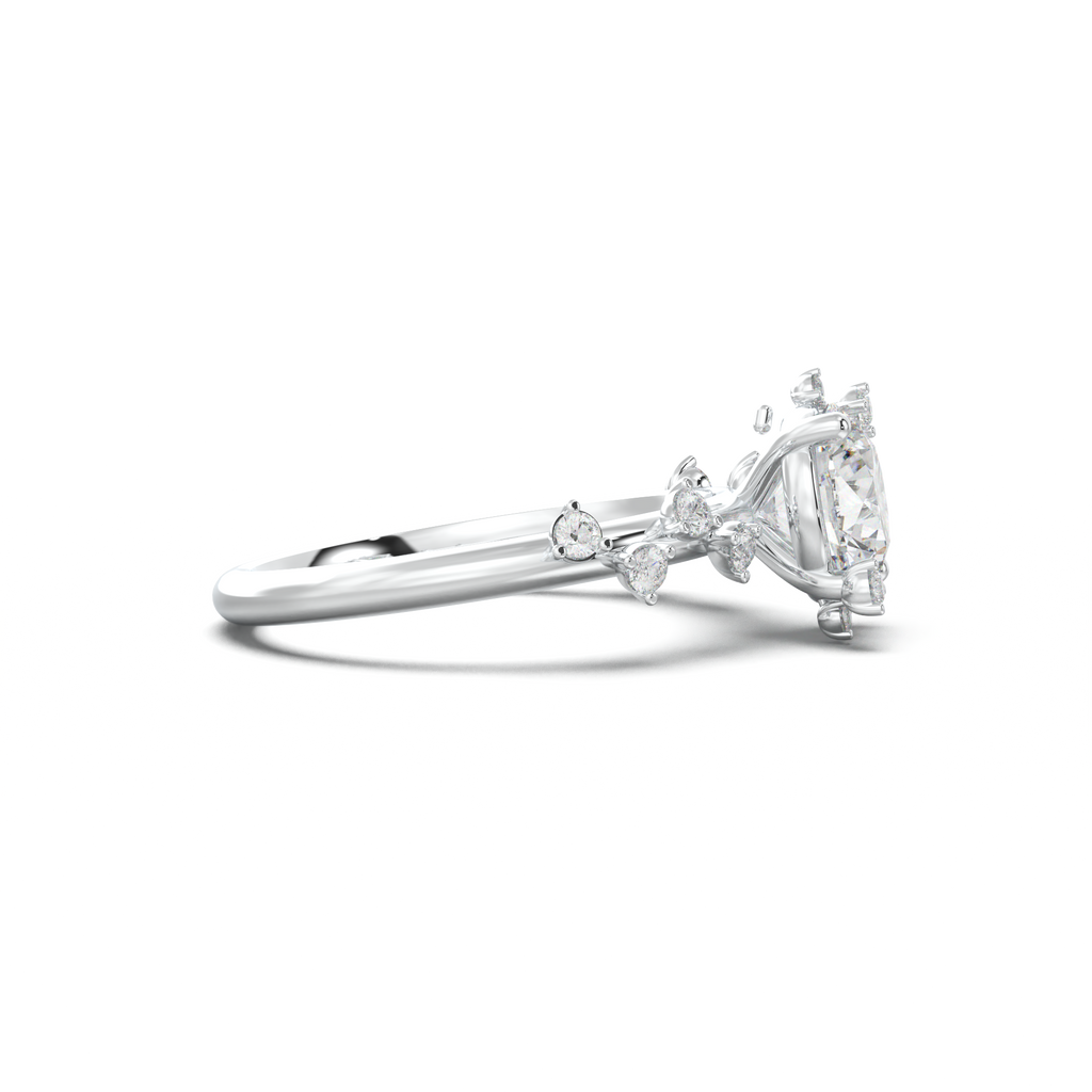 Round Botanical Accent Engagement Ring