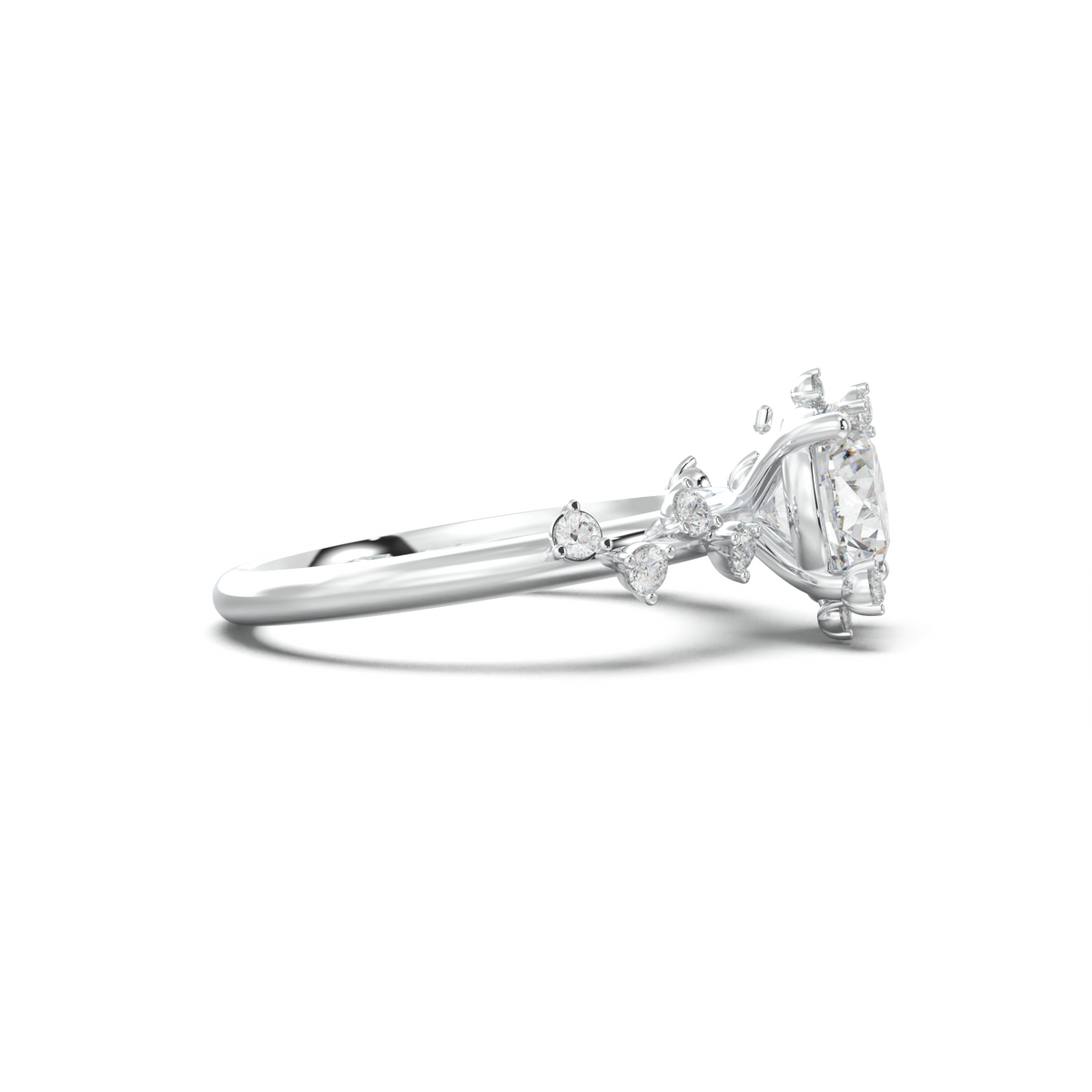 Round Botanical Accent Engagement Ring