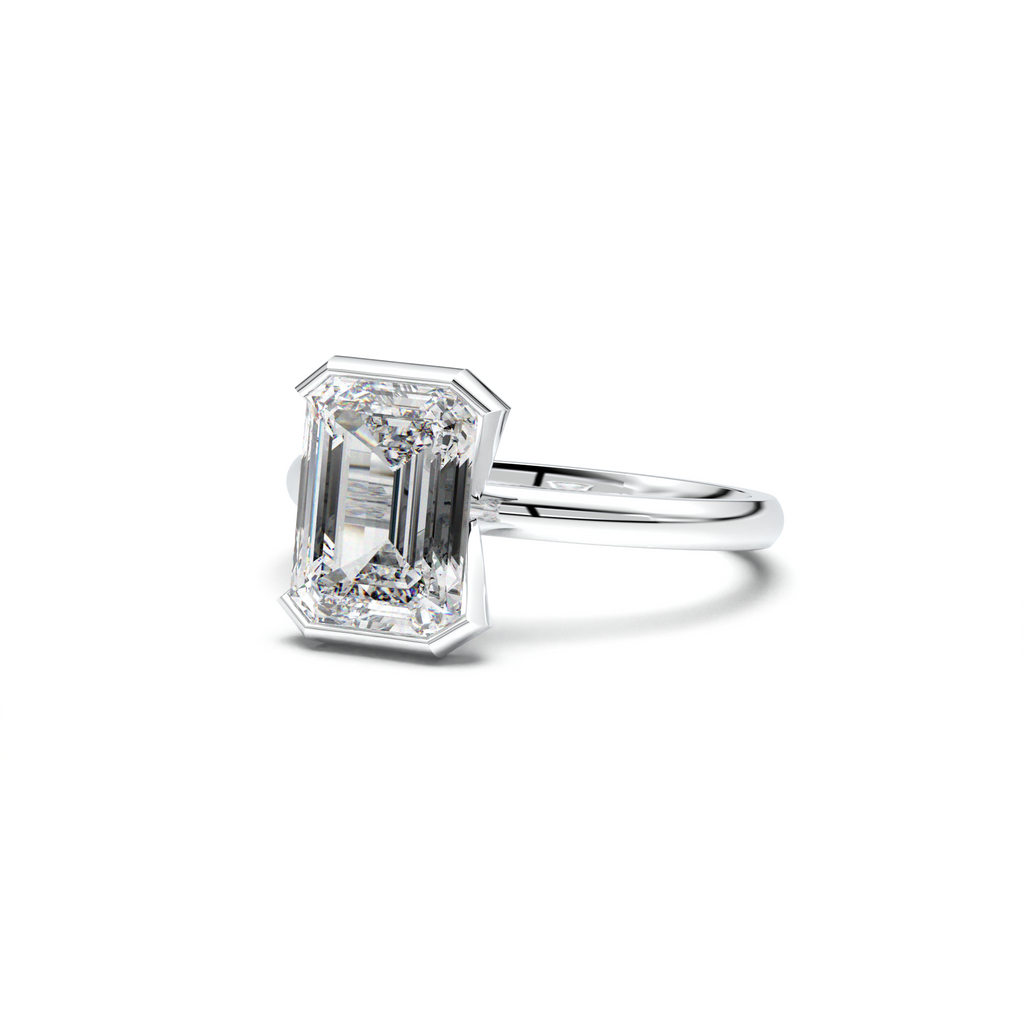 Emerald Cut Half-Bezel Engagement Ring