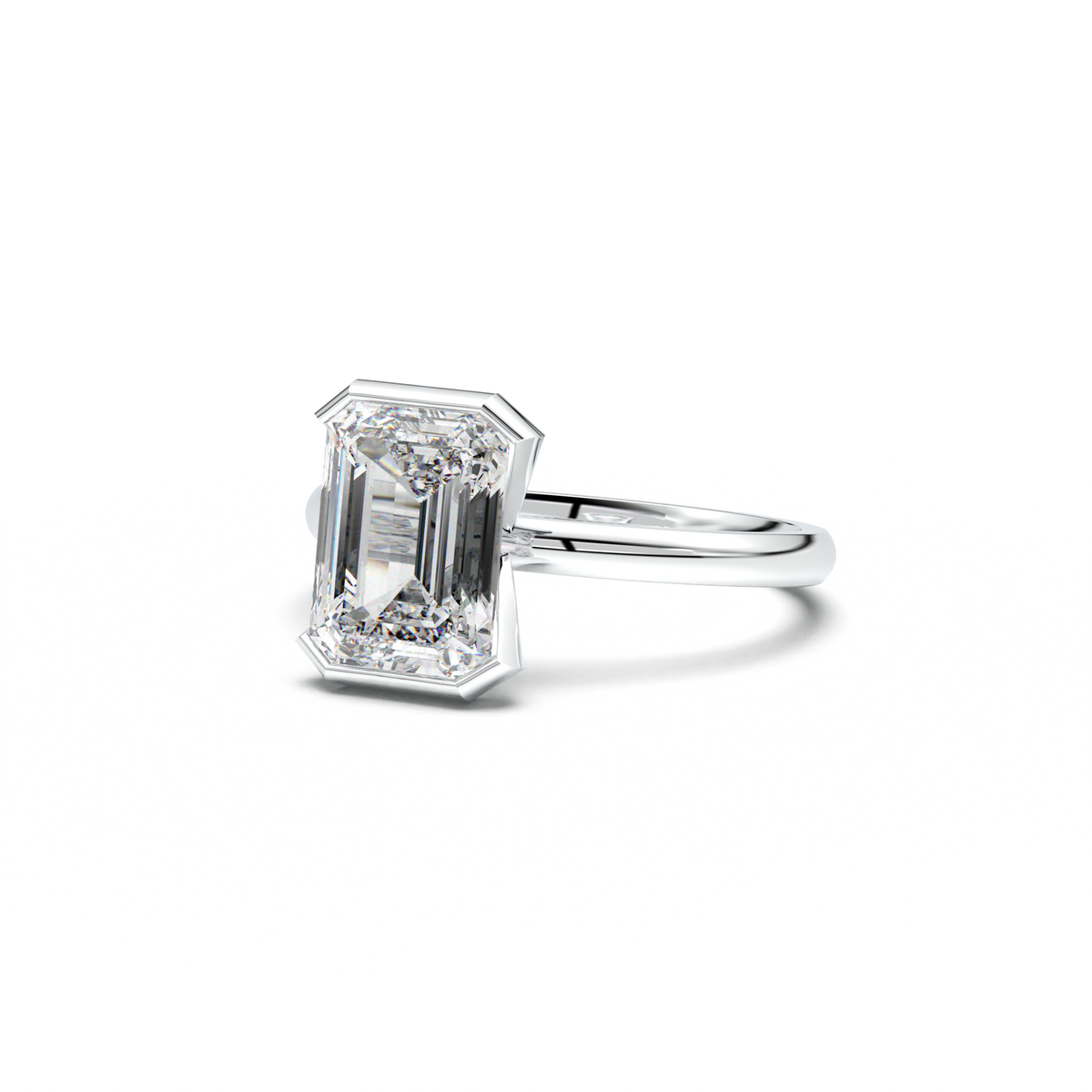 Emerald Cut Half-Bezel Engagement Ring