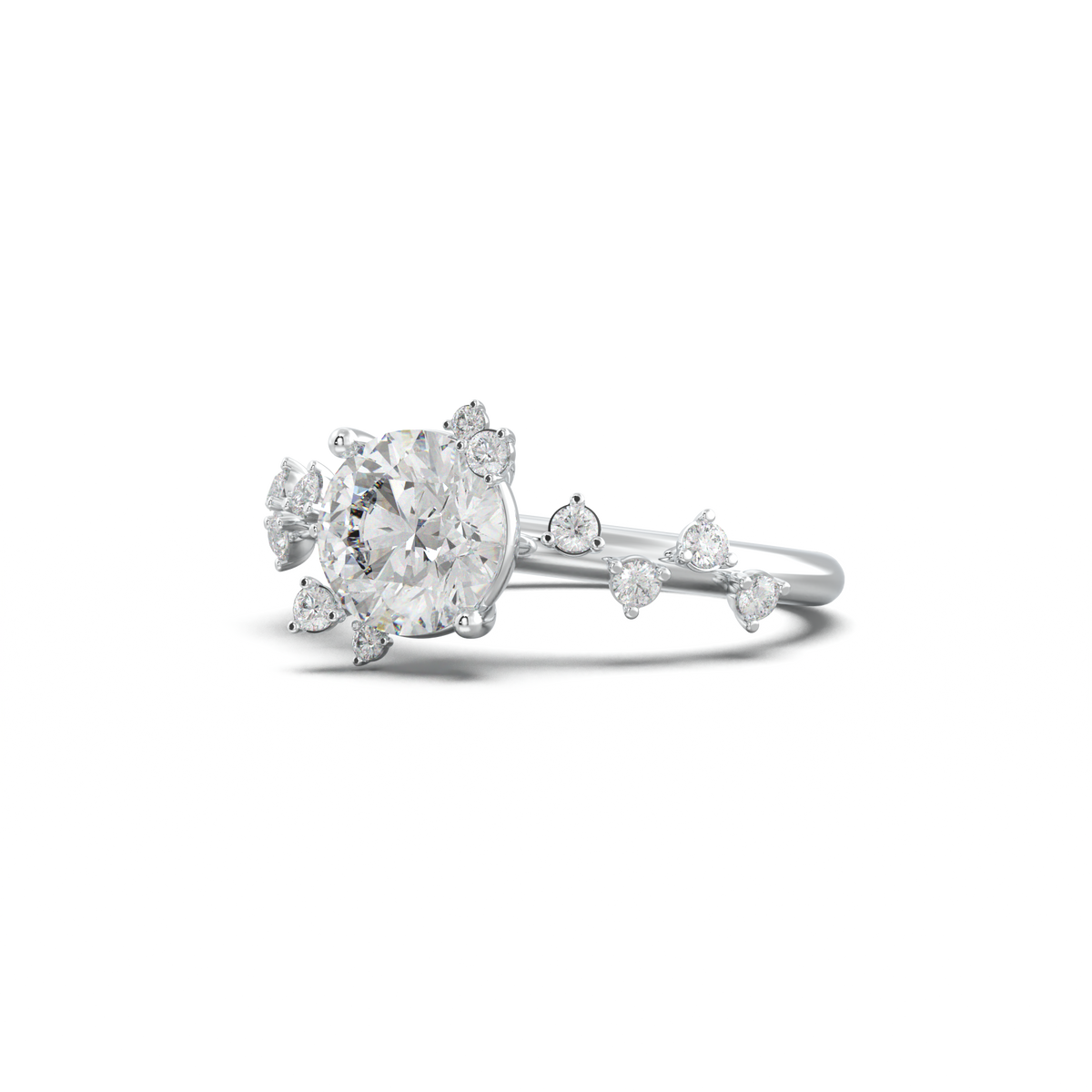 Round Botanical Accent Engagement Ring