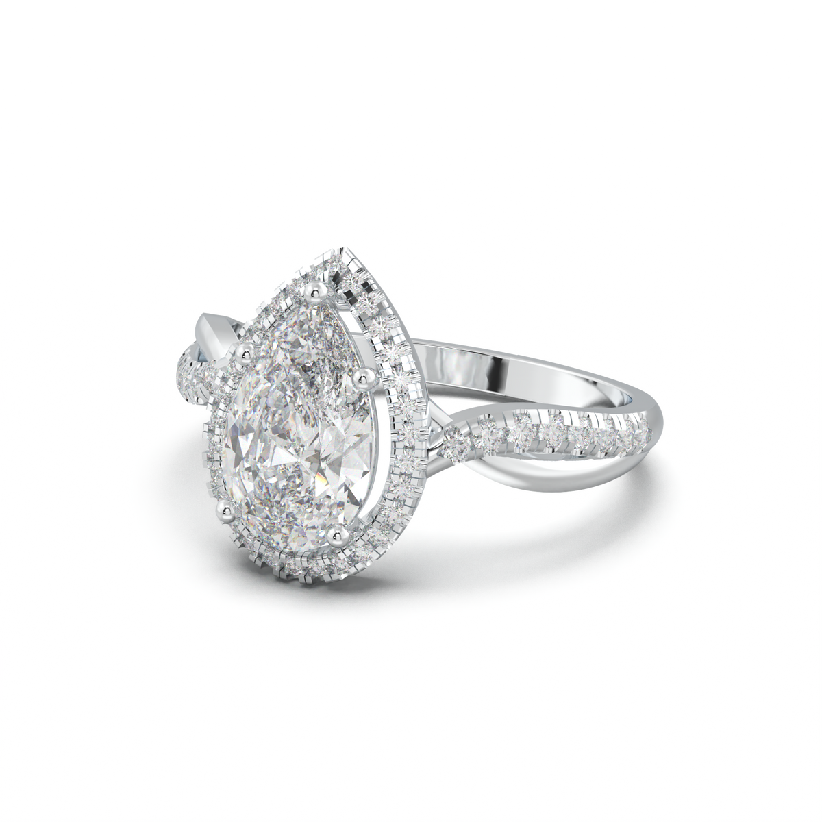 Pear Halo Twisted Pavé Engagement Ring