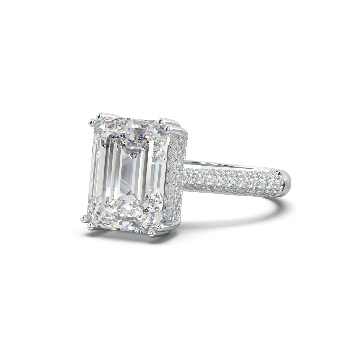 Emerald Double Pavé Engagement Ring