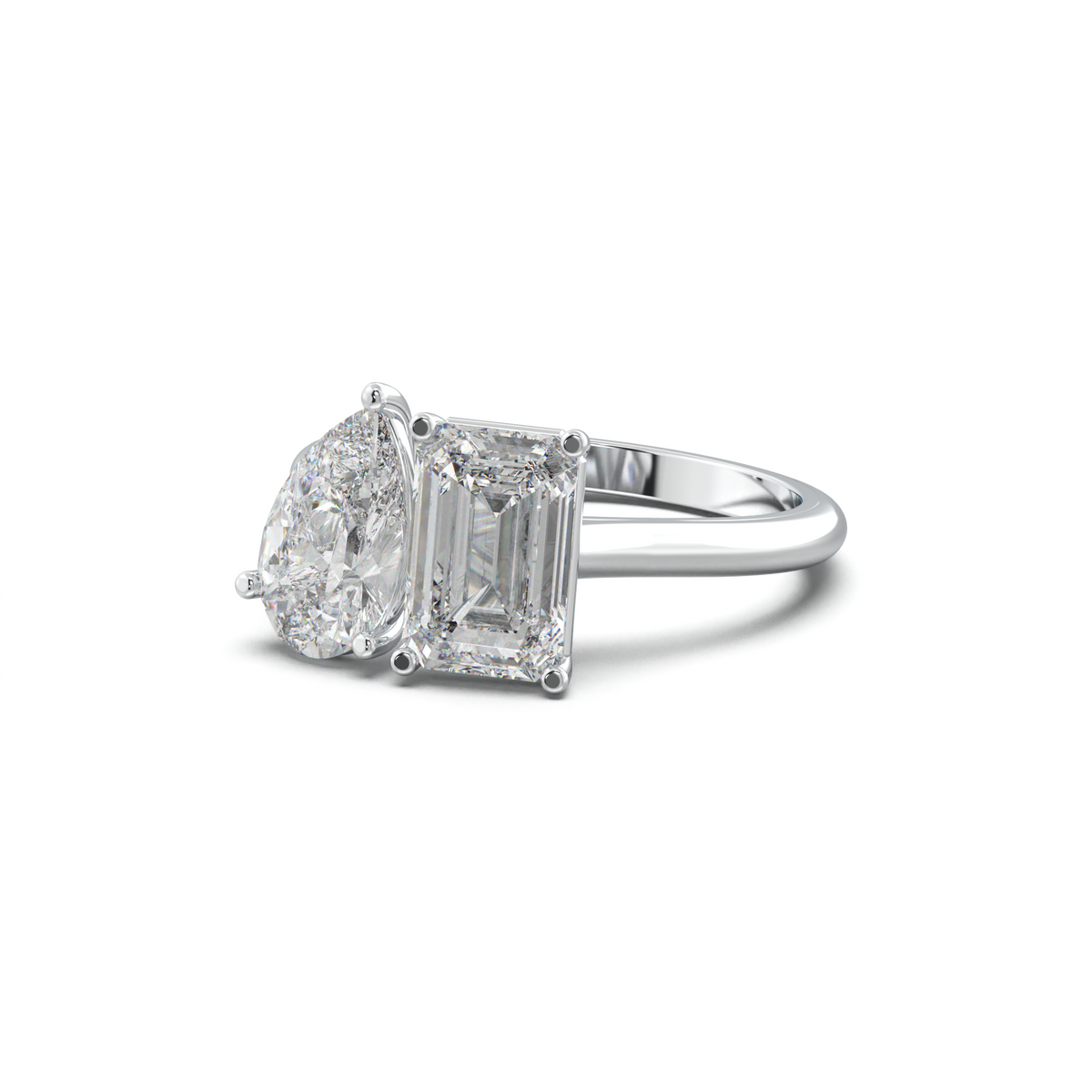 Pear & Emerald Toi et Moi Engagement Ring