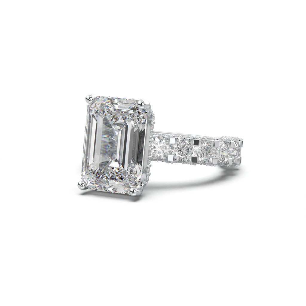 Emerald Diamond Band Engagement Ring