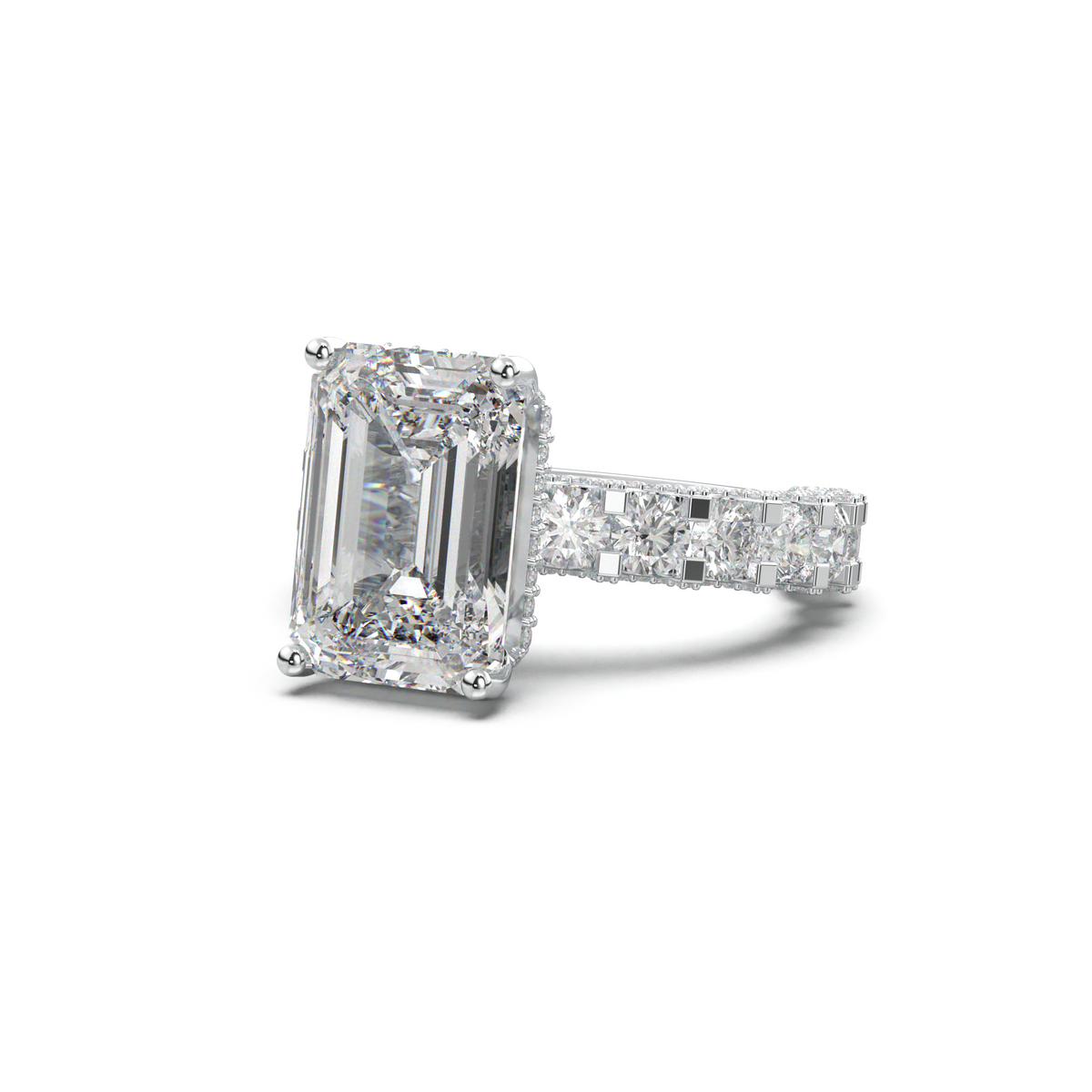 Emerald Diamond Band Engagement Ring
