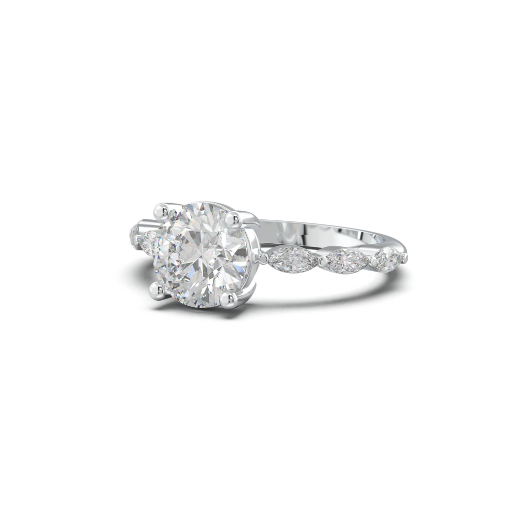 Round Marquise Side-Stone Engagement Ring