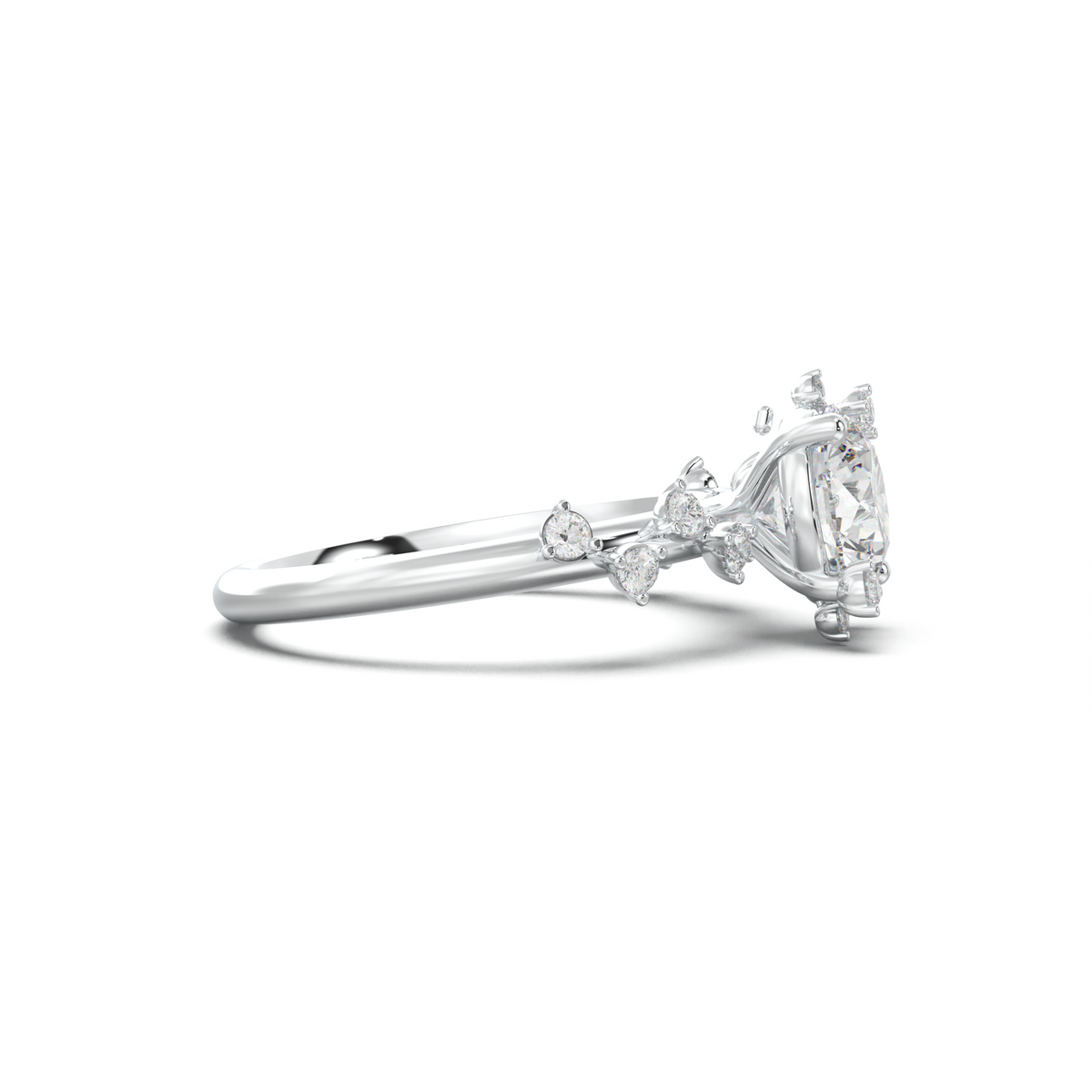 Round Botanical Accent Engagement Ring