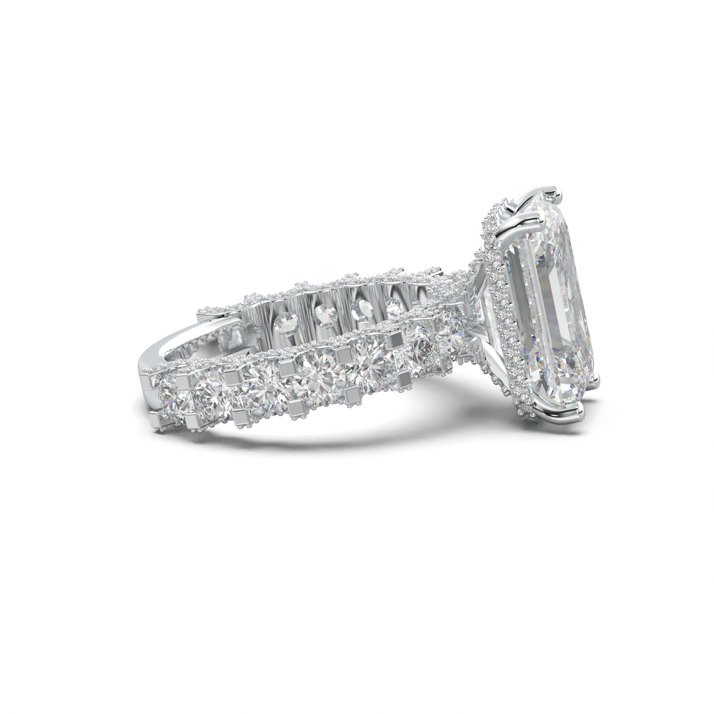 Emerald Diamond Band Engagement Ring