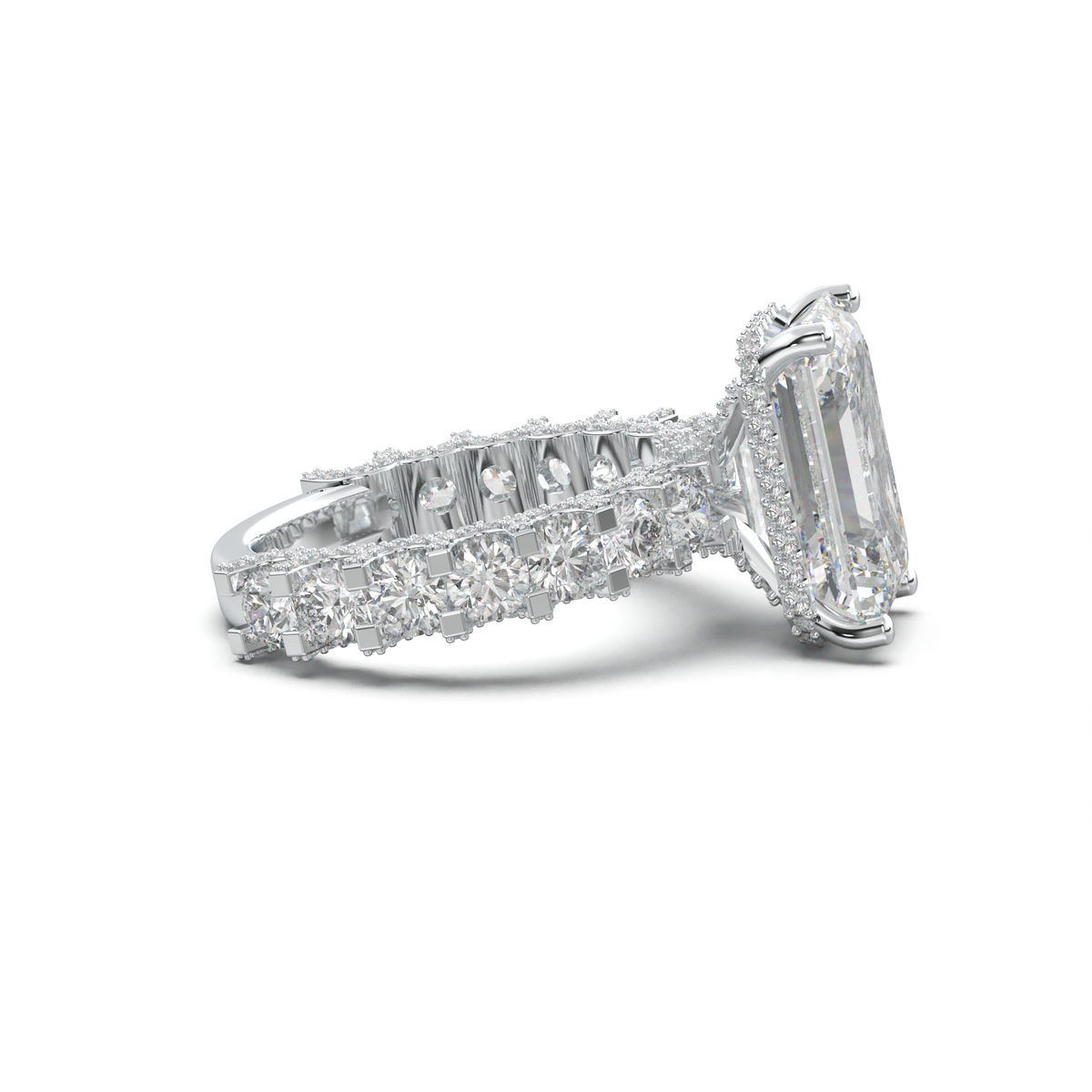 Emerald Diamond Band Engagement Ring
