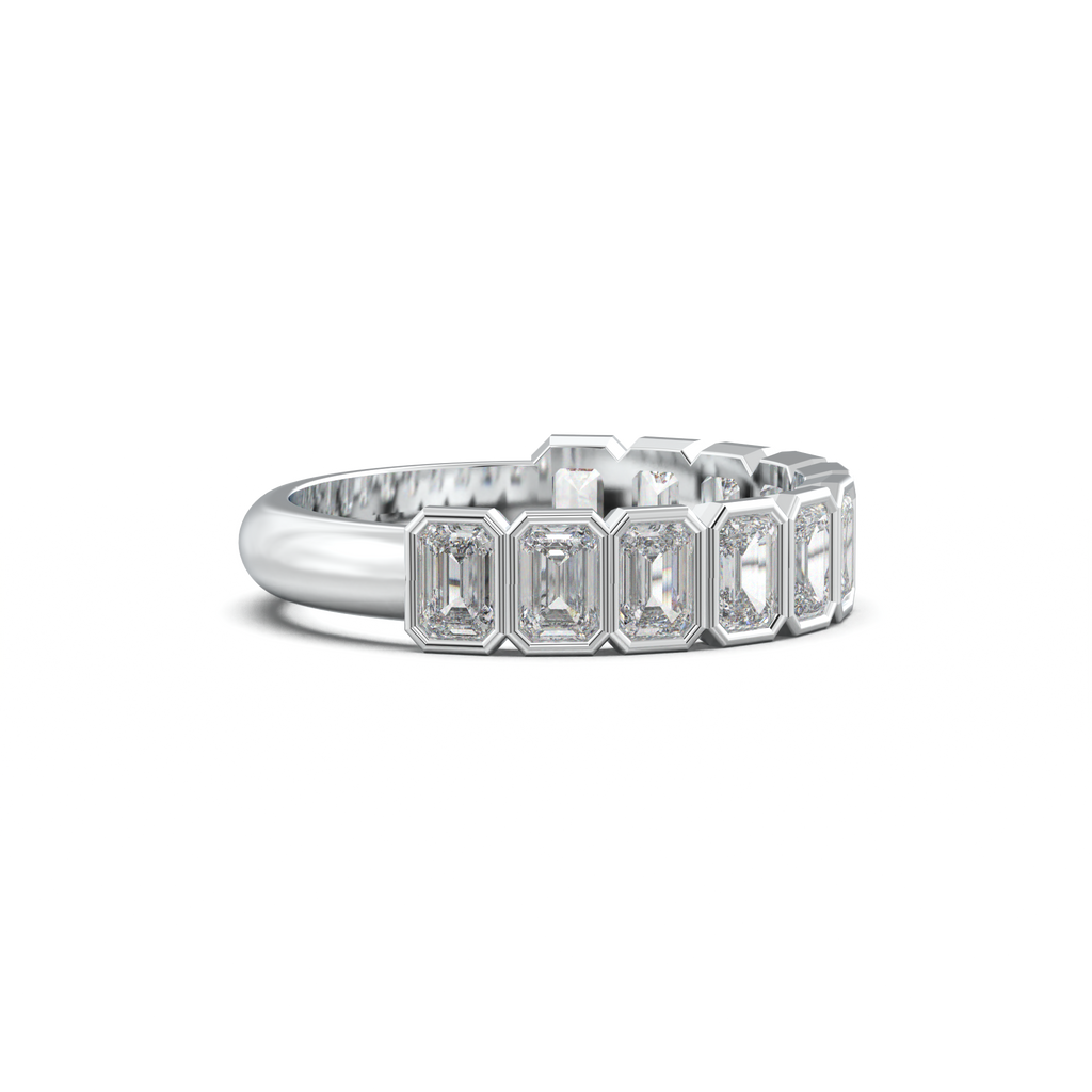 Emerald Bezel Half-Eternity Wedding Band