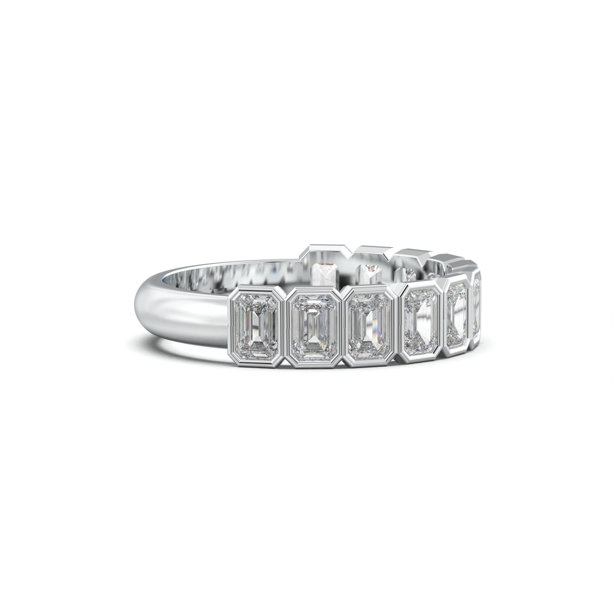 Emerald Bezel Half-Eternity Wedding Band
