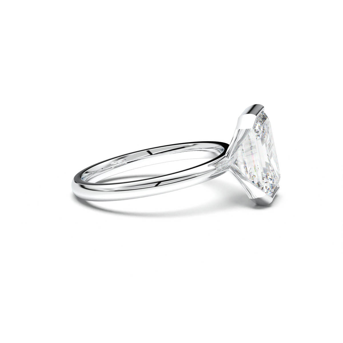 Emerald Cut Half-Bezel Engagement Ring