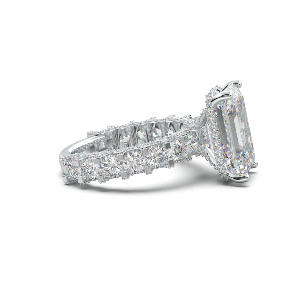 Emerald Diamond Band Engagement Ring