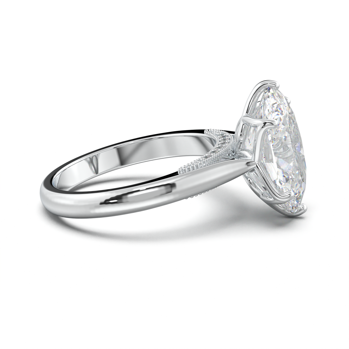 Oval Tulip Setting Hidden bridge Halo Engagement Ring