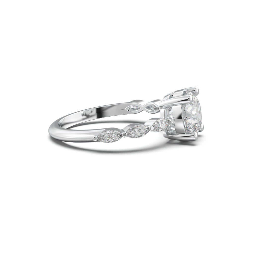 Round Marquise Side-Stone Engagement Ring