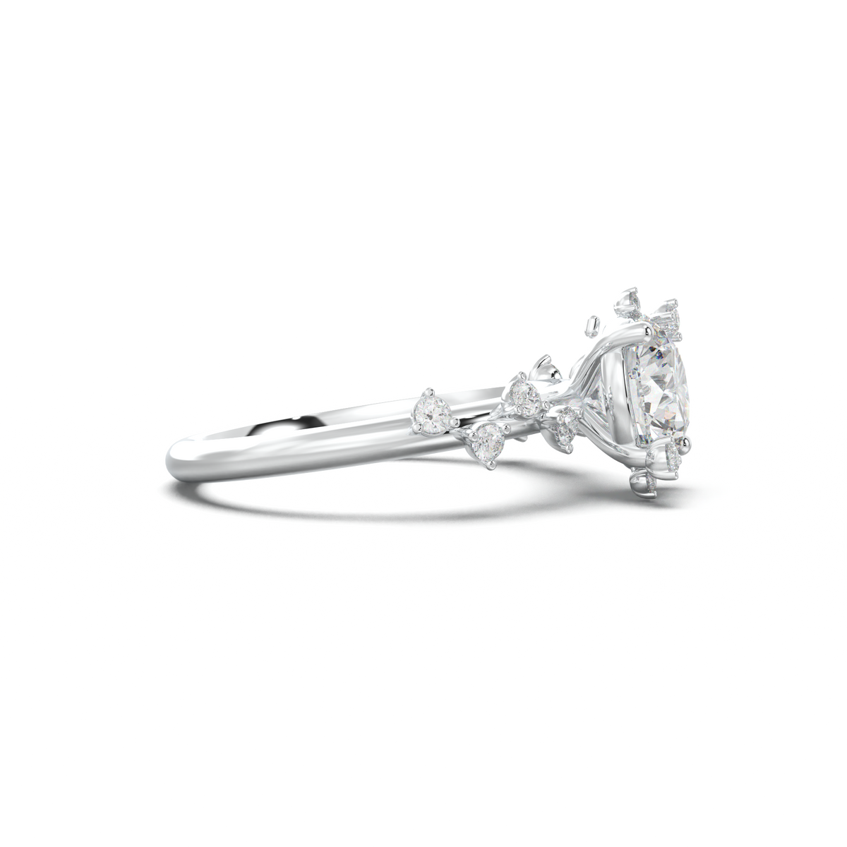 Round Botanical Accent Engagement Ring
