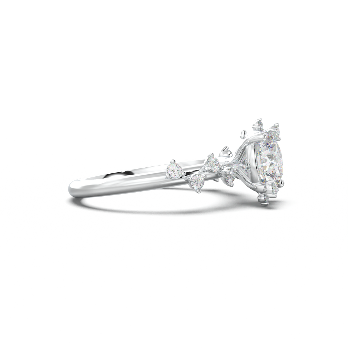 Round Botanical Accent Engagement Ring