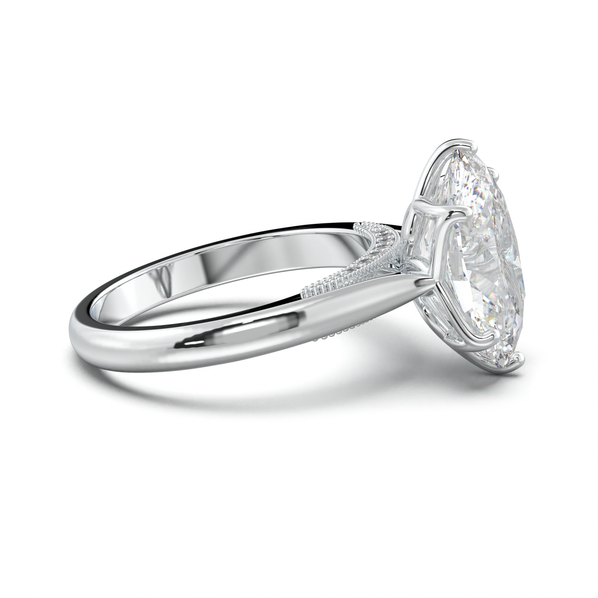 Oval Tulip Setting Hidden bridge Halo Engagement Ring