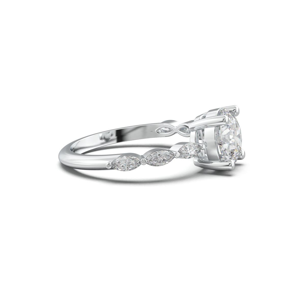 Round Marquise Side-Stone Engagement Ring