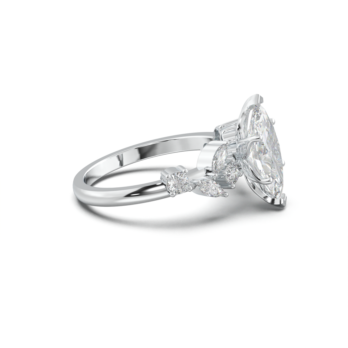 Marquise Mixed Side-Stone Engagement Ring