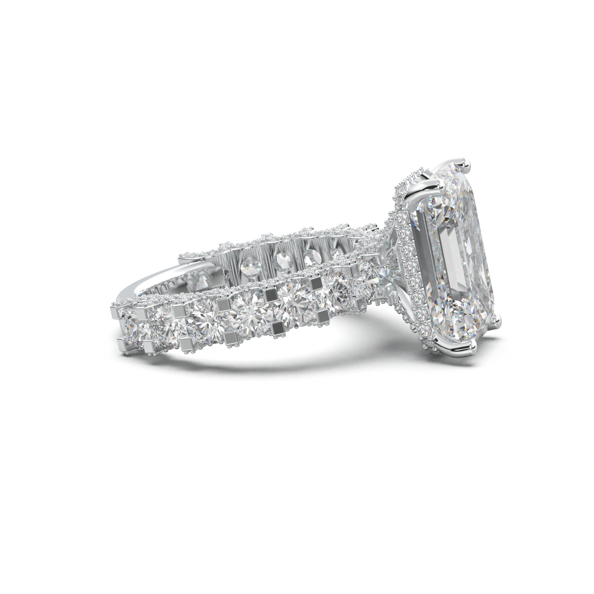 Emerald Diamond Band Engagement Ring