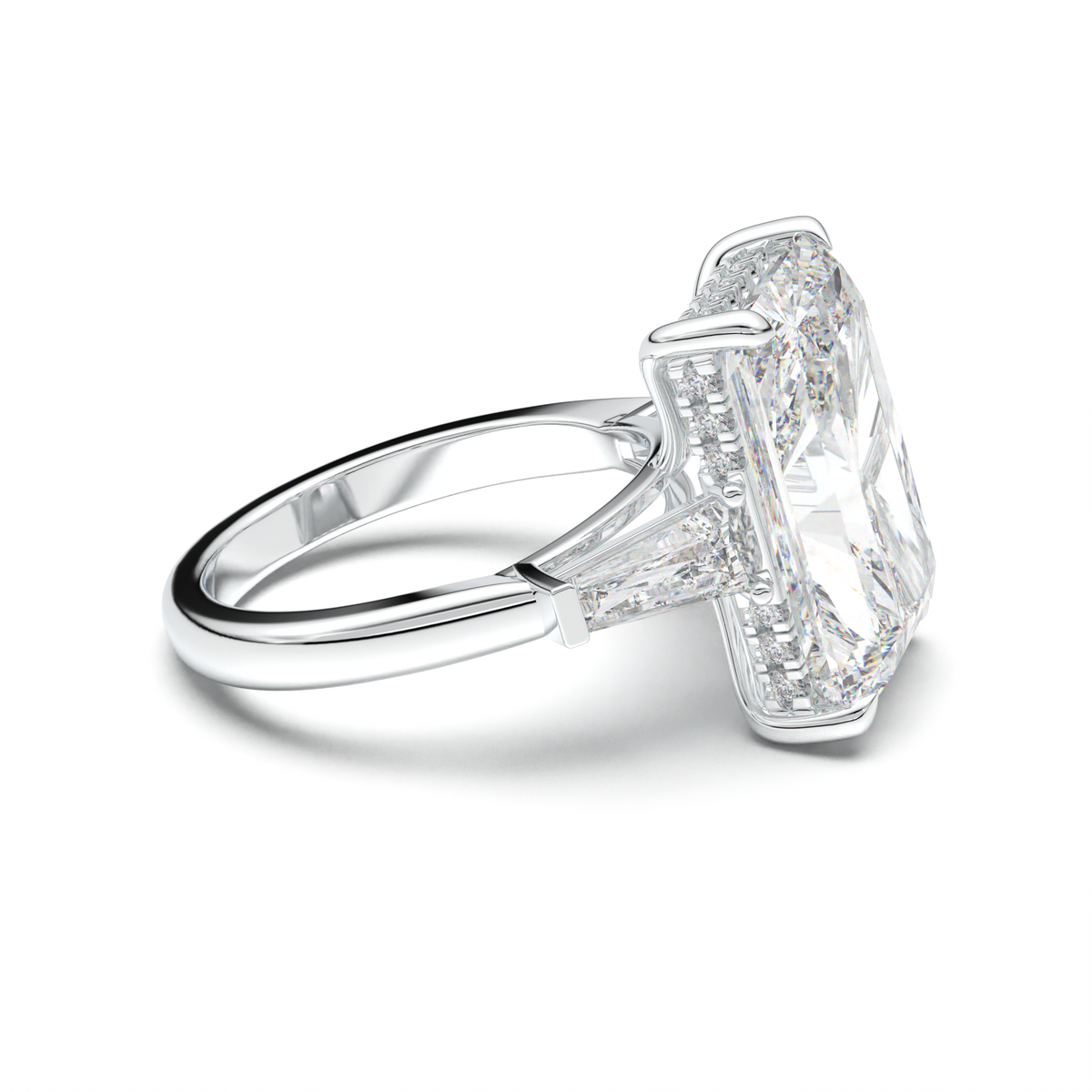 Radiant Baguette Hidden Halo Engagement Ring