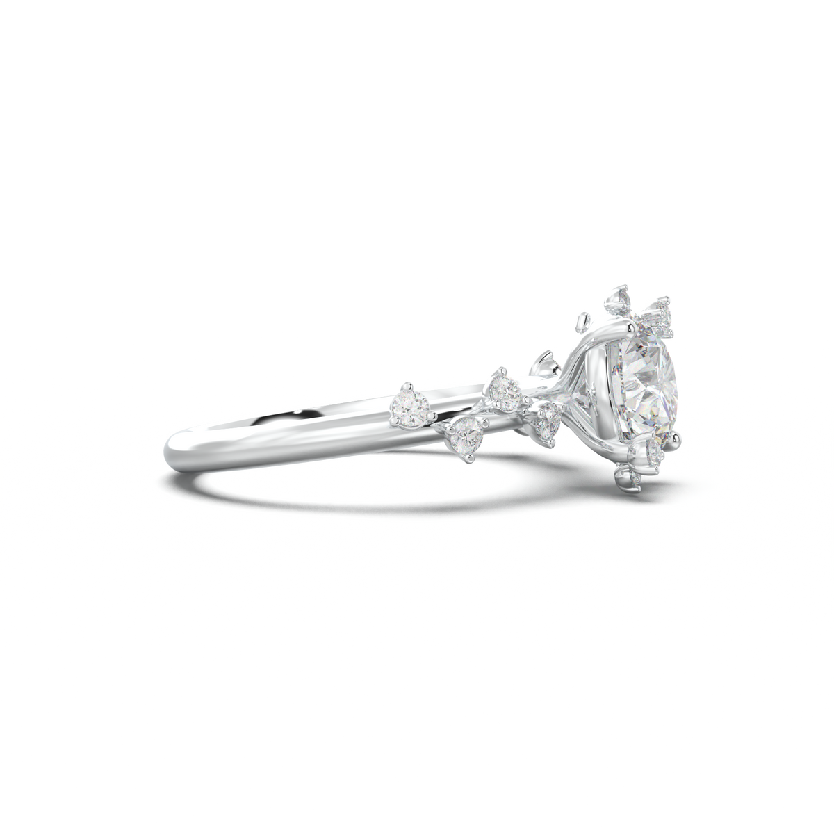 Round Botanical Accent Engagement Ring