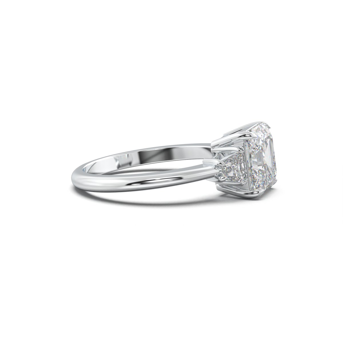 Asscher Baguette Three-Stone Engagement Ring
