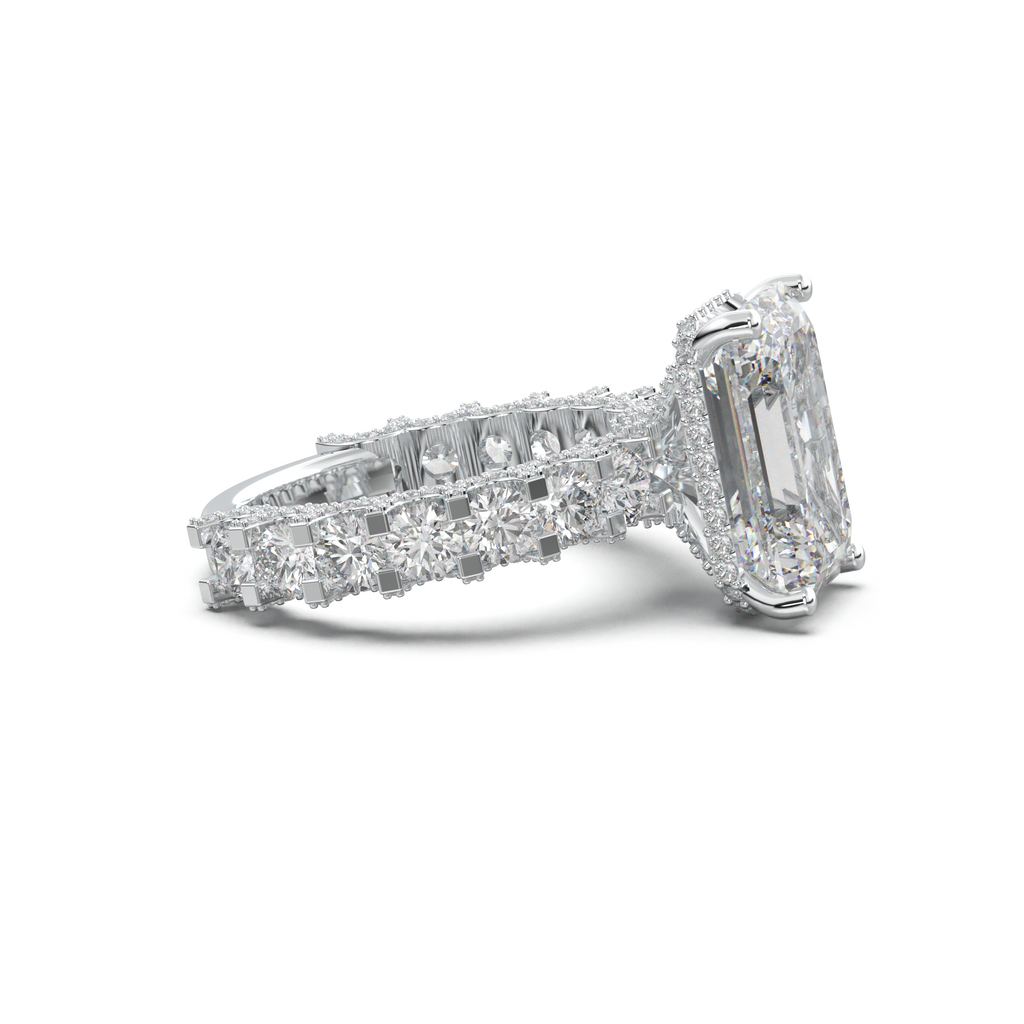 Emerald Diamond Band Engagement Ring