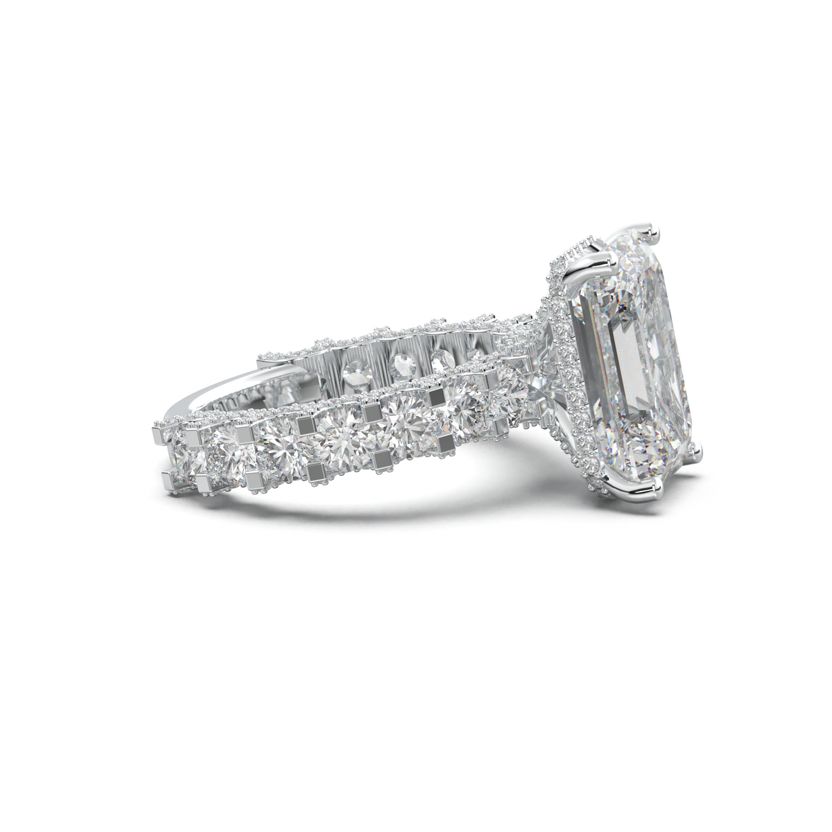 Emerald Diamond Band Engagement Ring