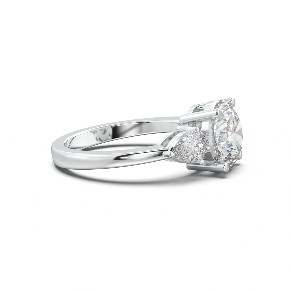 Round Pear Three-Stone Engagement Ring