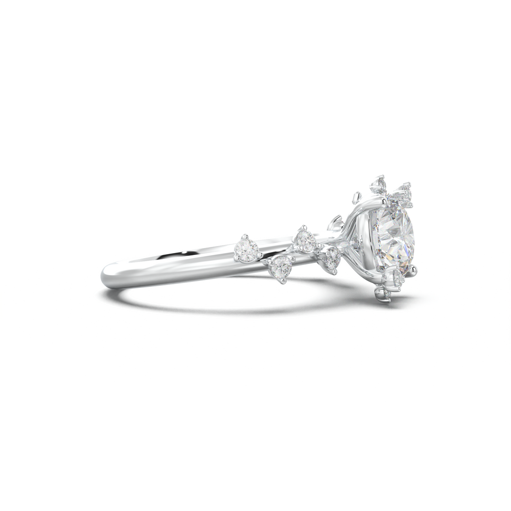 Round Botanical Accent Engagement Ring