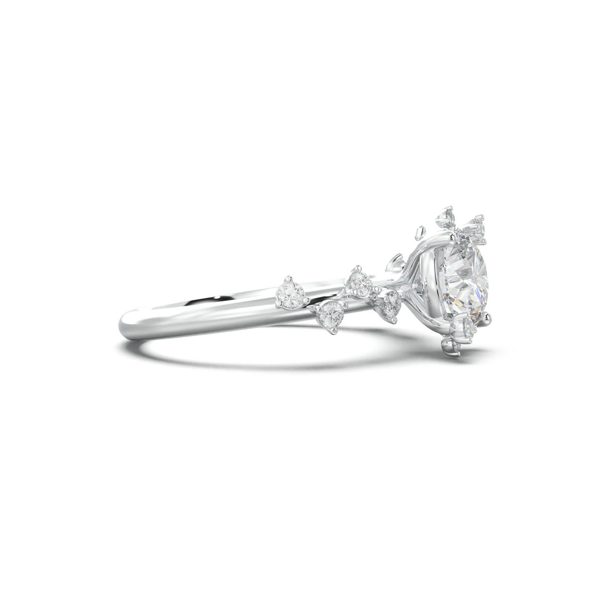Round Botanical Accent Engagement Ring