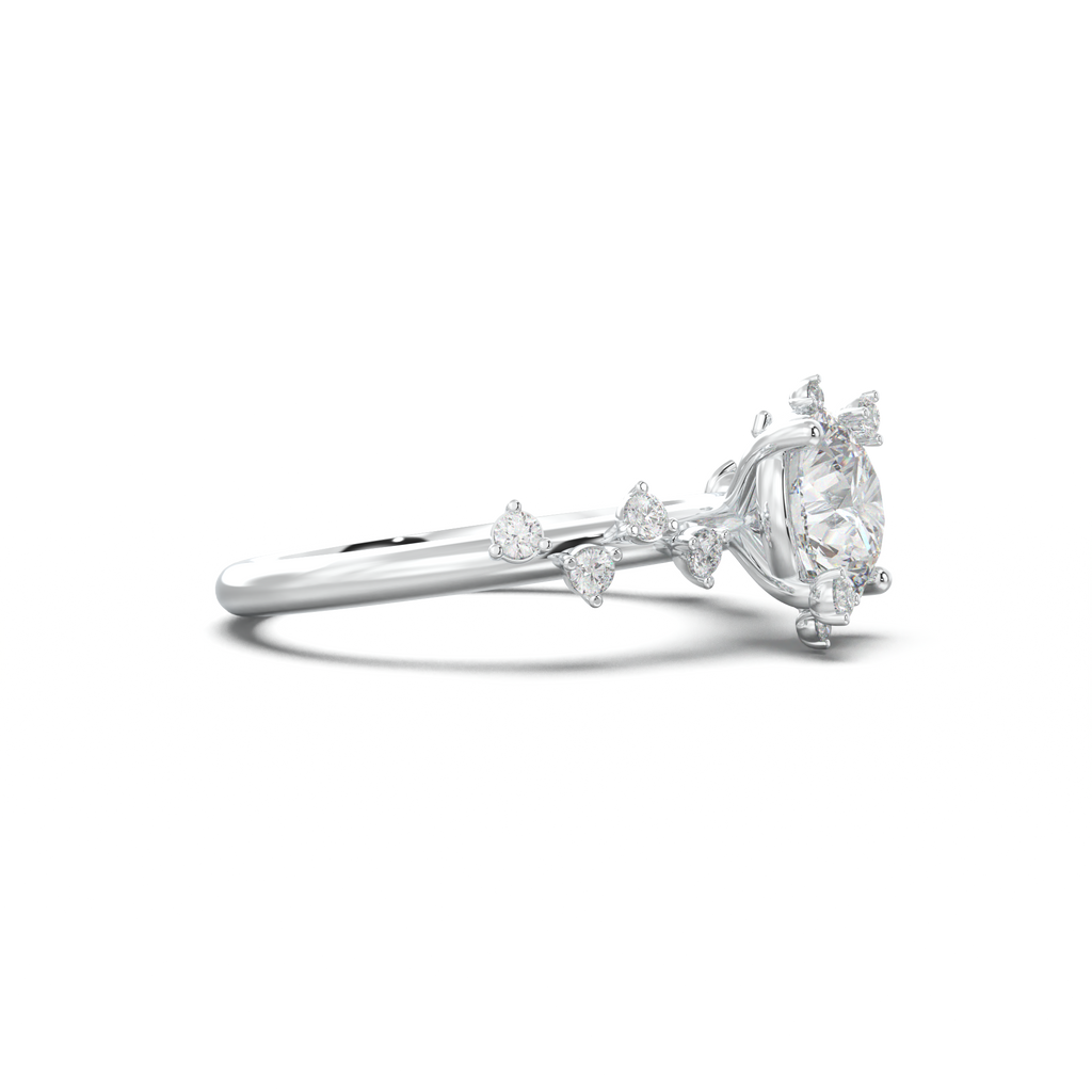 Round Botanical Accent Engagement Ring