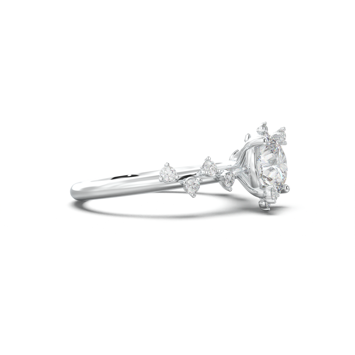 Round Botanical Accent Engagement Ring