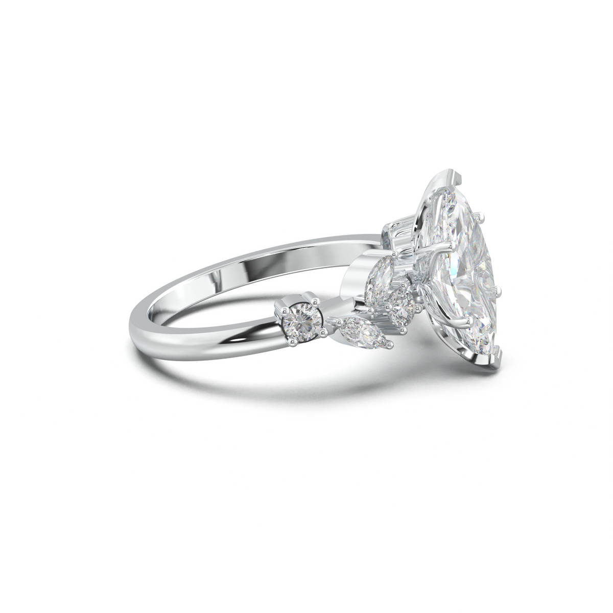 Marquise Mixed Side-Stone Engagement Ring