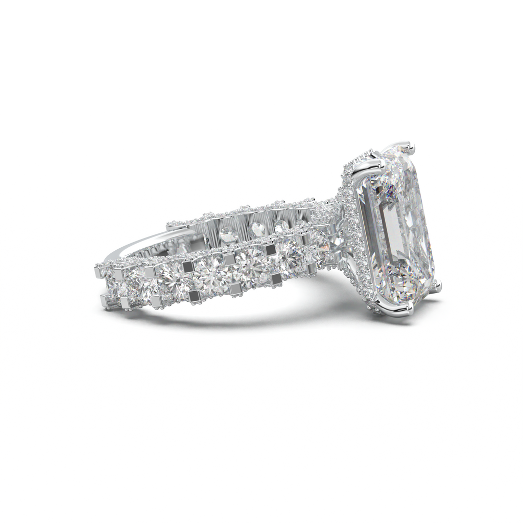Emerald Diamond Band Engagement Ring