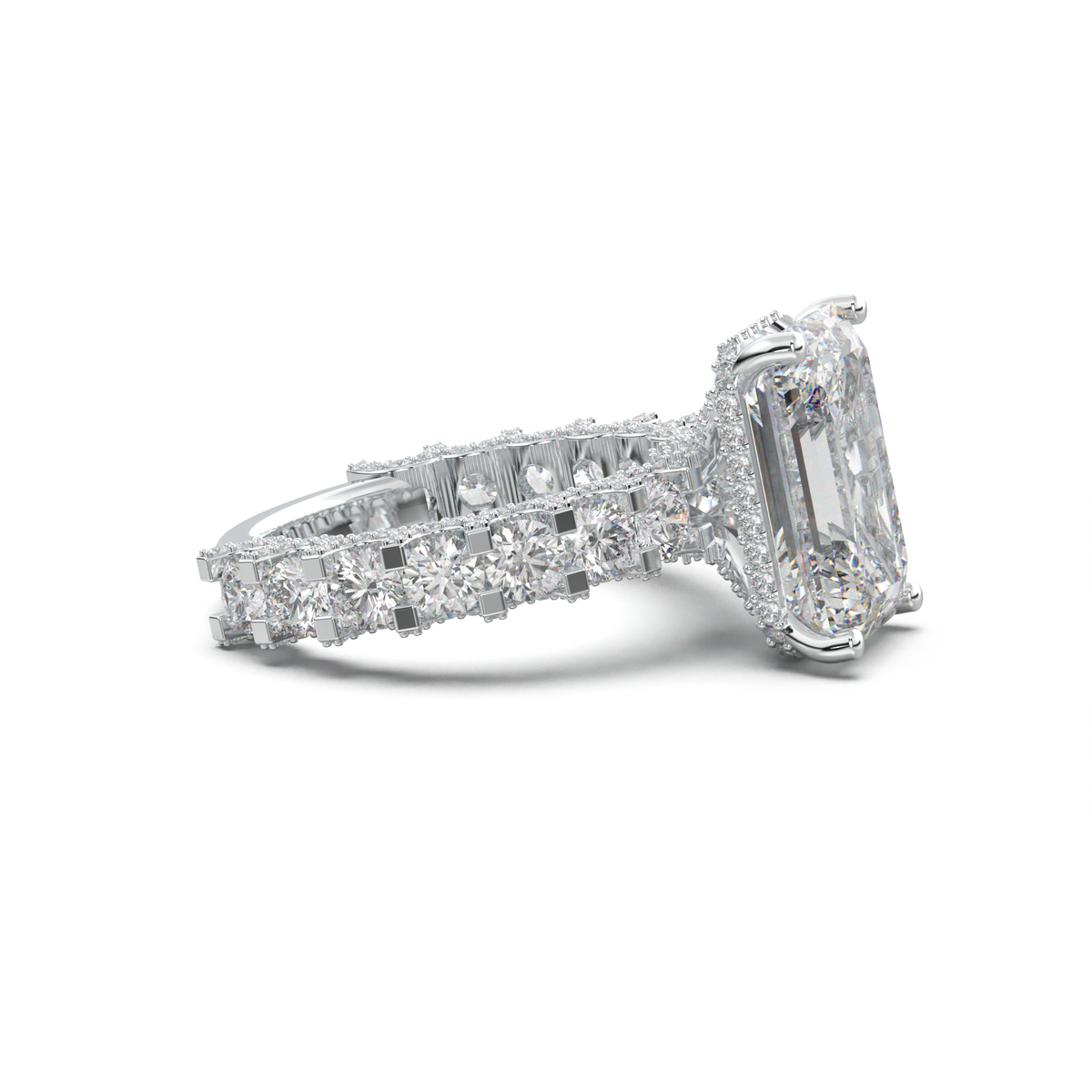 Emerald Diamond Band Engagement Ring